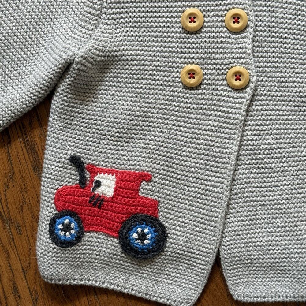 Mini Boden Knit Hooded Jacket Sweater Sz 12 to 18 Months Rainbow Farm Appliqué - Picture 3 of 7